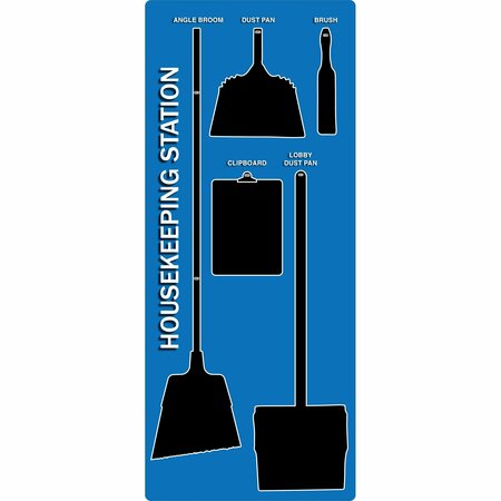 5S SUPPLIES 5S Housekeeping Shadow Board Broom Station Version 12  - Blue Board / Black Shadows No Broom HSB-V12-BLUE-BO